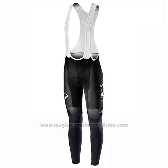 2019 Abbigliamento Ciclismo Ineos Campione UK Bianco Manica Lunga e Salopette